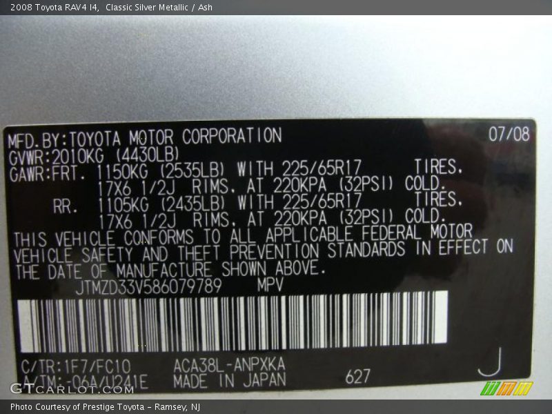 Classic Silver Metallic / Ash 2008 Toyota RAV4 I4