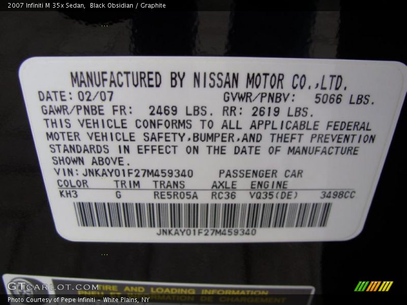 Black Obsidian / Graphite 2007 Infiniti M 35x Sedan