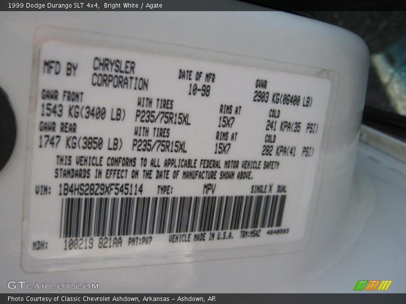 Bright White / Agate 1999 Dodge Durango SLT 4x4