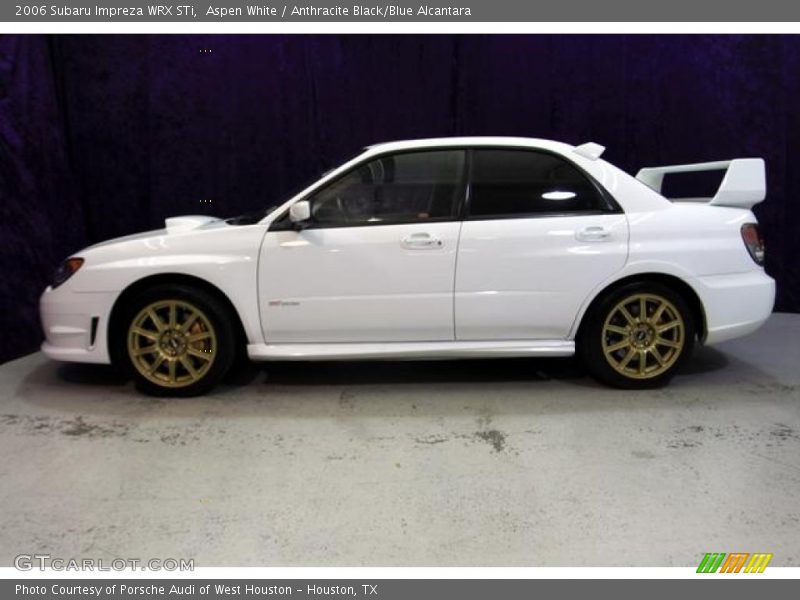 Aspen White / Anthracite Black/Blue Alcantara 2006 Subaru Impreza WRX STi