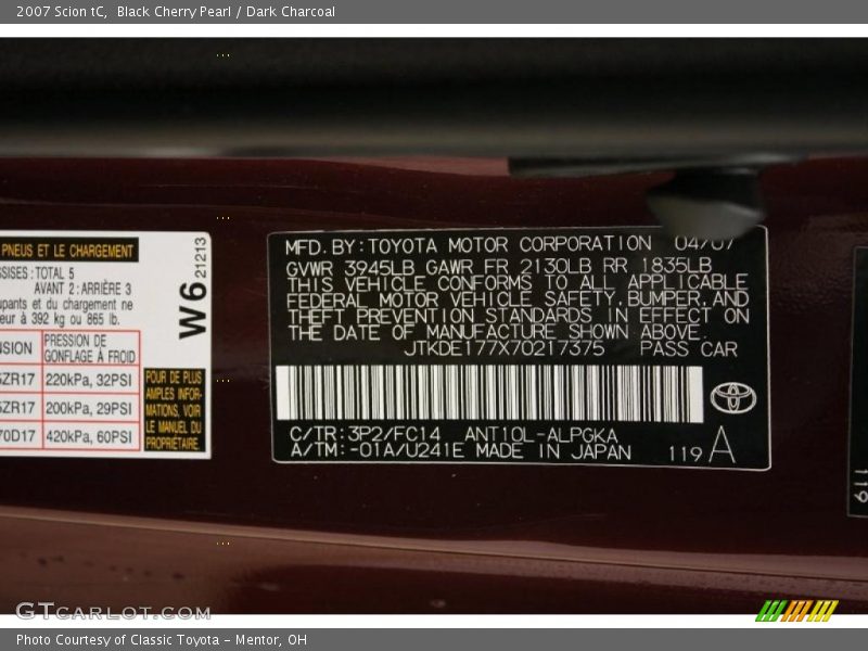 Black Cherry Pearl / Dark Charcoal 2007 Scion tC