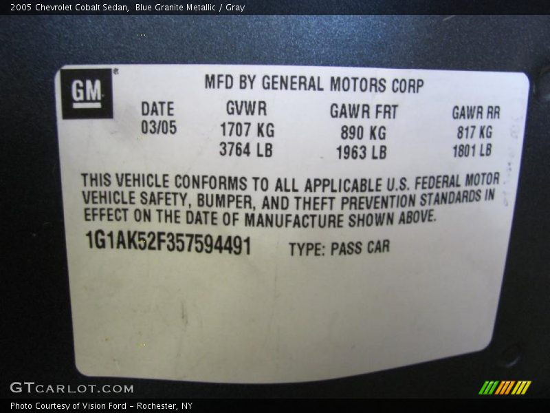 Blue Granite Metallic / Gray 2005 Chevrolet Cobalt Sedan