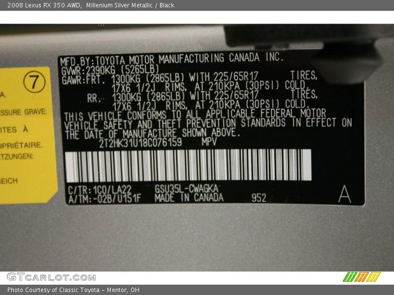Millenium Silver Metallic / Black 2008 Lexus RX 350 AWD