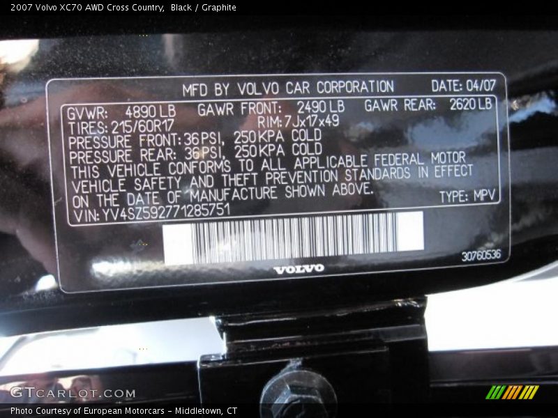 Black / Graphite 2007 Volvo XC70 AWD Cross Country