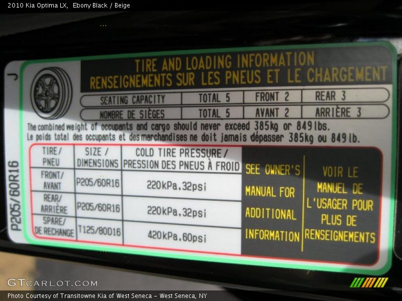 Ebony Black / Beige 2010 Kia Optima LX