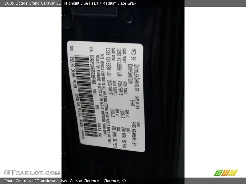 Midnight Blue Pearl / Medium Slate Gray 2005 Dodge Grand Caravan SE