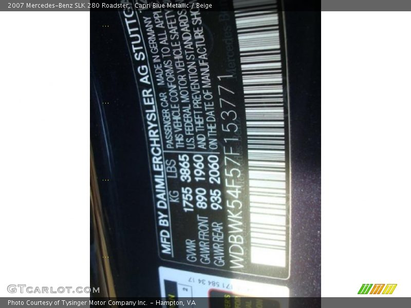 Capri Blue Metallic / Beige 2007 Mercedes-Benz SLK 280 Roadster