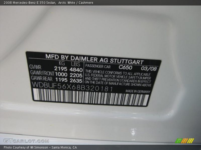 Arctic White / Cashmere 2008 Mercedes-Benz E 350 Sedan