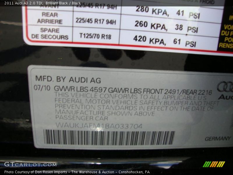 Brilliant Black / Black 2011 Audi A3 2.0 TDI