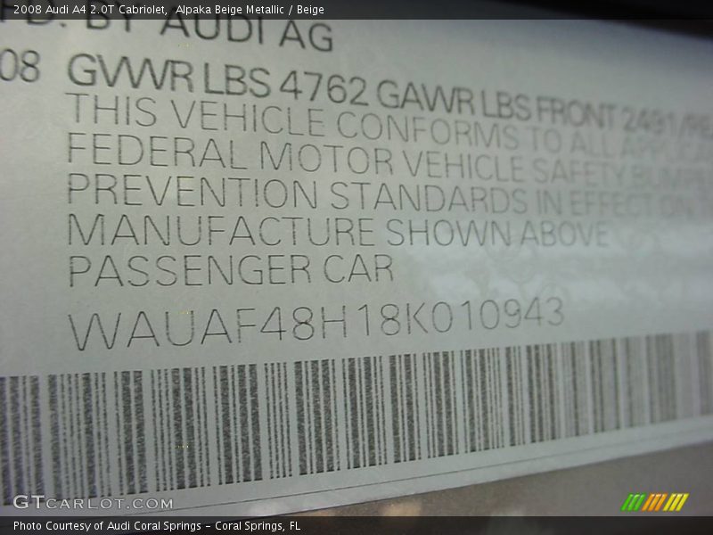 Alpaka Beige Metallic / Beige 2008 Audi A4 2.0T Cabriolet