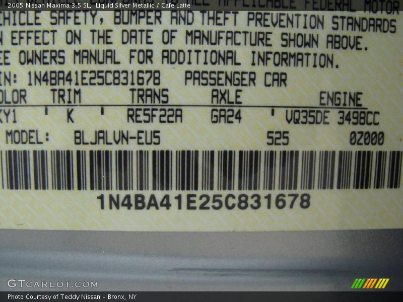 Liquid Silver Metallic / Cafe Latte 2005 Nissan Maxima 3.5 SL