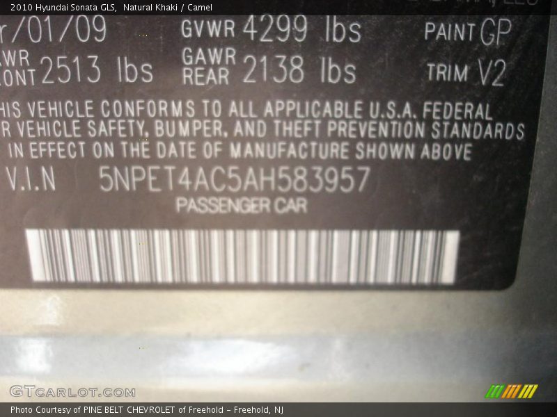 Natural Khaki / Camel 2010 Hyundai Sonata GLS