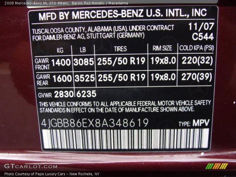 Barolo Red Metallic / Macadamia 2008 Mercedes-Benz ML 350 4Matic