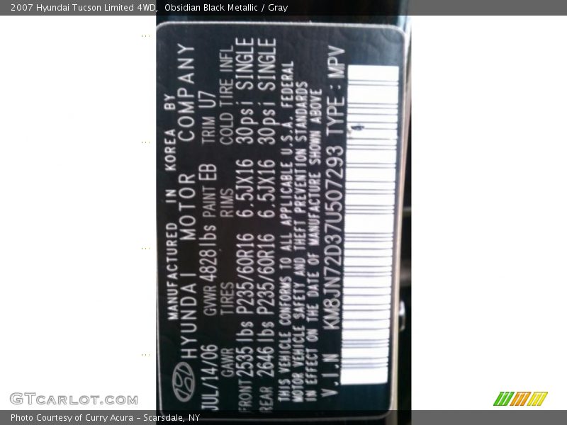 Obsidian Black Metallic / Gray 2007 Hyundai Tucson Limited 4WD