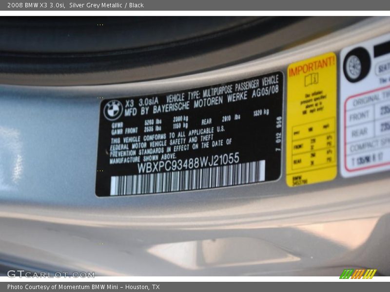 Silver Grey Metallic / Black 2008 BMW X3 3.0si