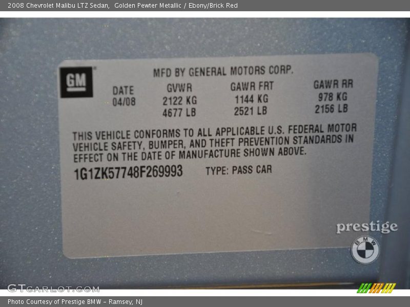 Golden Pewter Metallic / Ebony/Brick Red 2008 Chevrolet Malibu LTZ Sedan