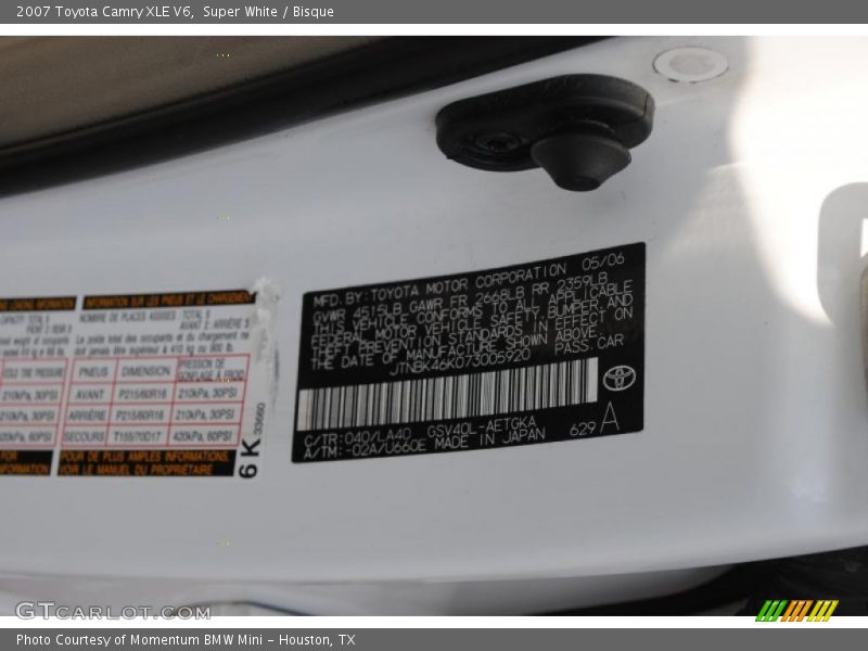 Super White / Bisque 2007 Toyota Camry XLE V6