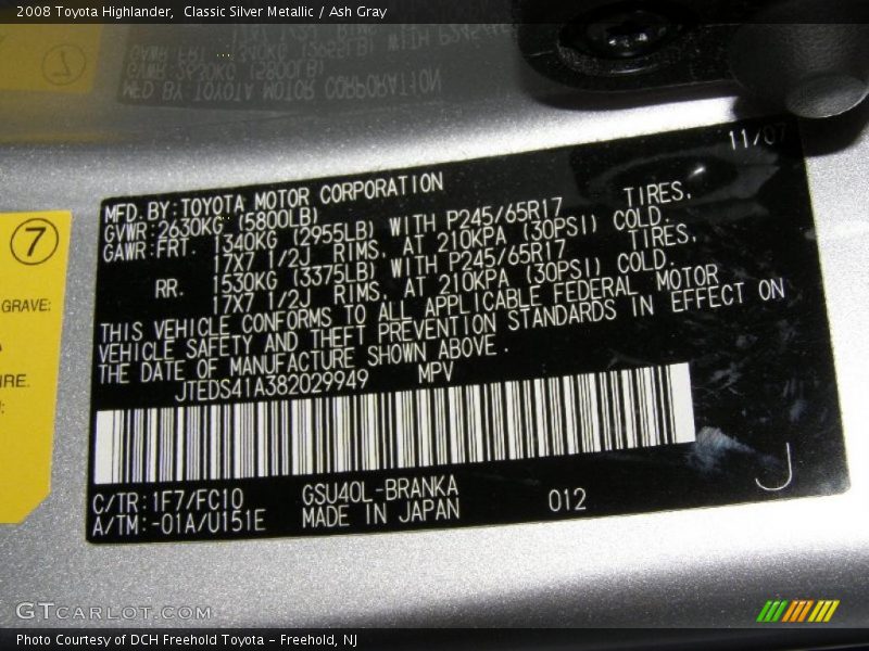 Classic Silver Metallic / Ash Gray 2008 Toyota Highlander