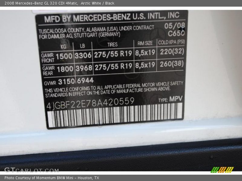 Arctic White / Black 2008 Mercedes-Benz GL 320 CDI 4Matic
