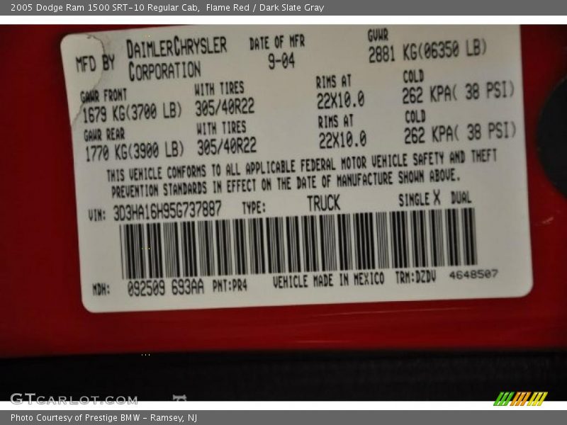 Flame Red / Dark Slate Gray 2005 Dodge Ram 1500 SRT-10 Regular Cab