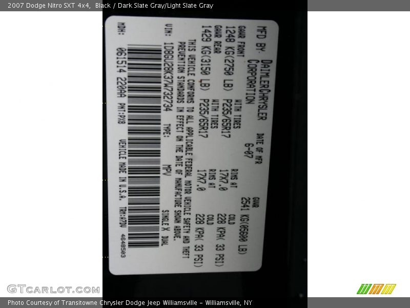 Black / Dark Slate Gray/Light Slate Gray 2007 Dodge Nitro SXT 4x4