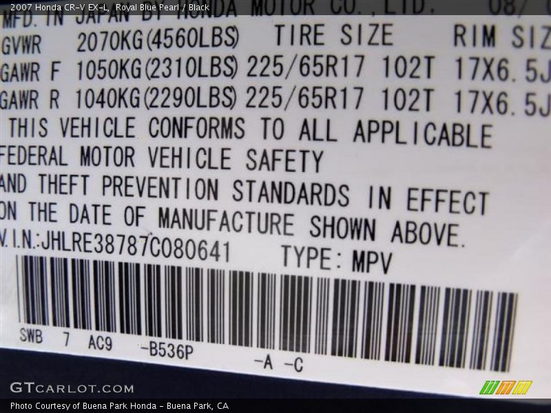 Royal Blue Pearl / Black 2007 Honda CR-V EX-L