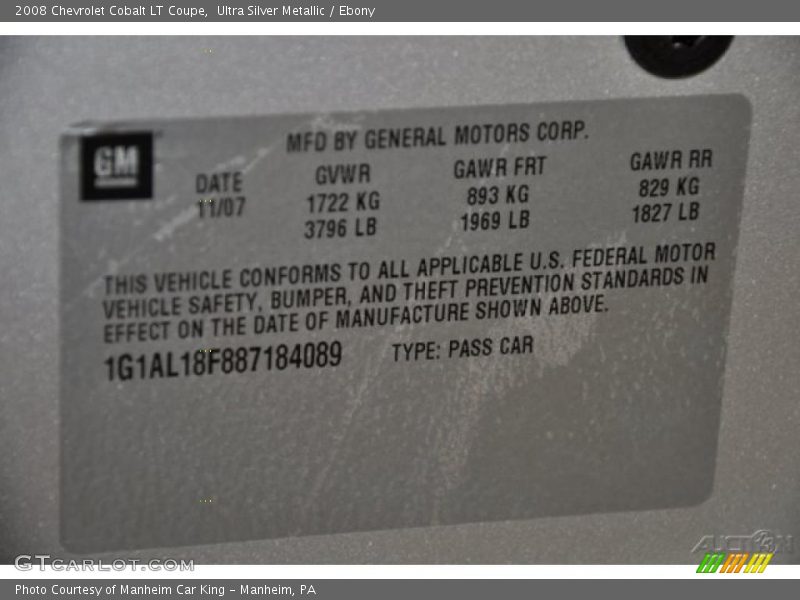 Ultra Silver Metallic / Ebony 2008 Chevrolet Cobalt LT Coupe