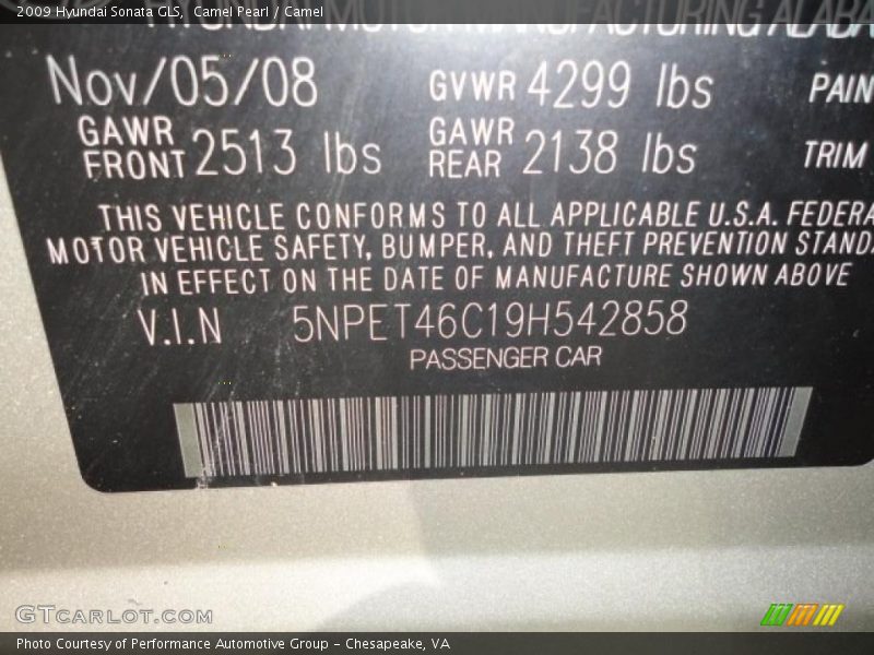 Camel Pearl / Camel 2009 Hyundai Sonata GLS