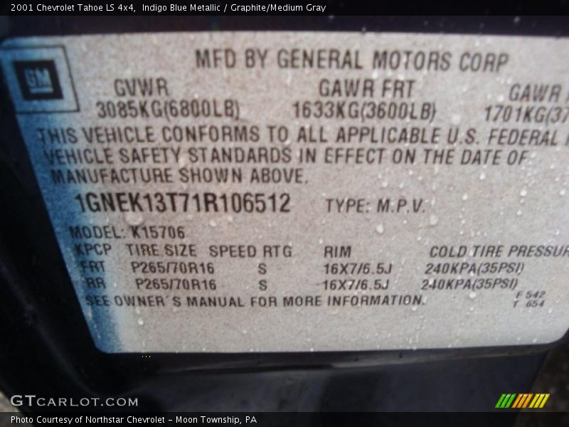 Indigo Blue Metallic / Graphite/Medium Gray 2001 Chevrolet Tahoe LS 4x4