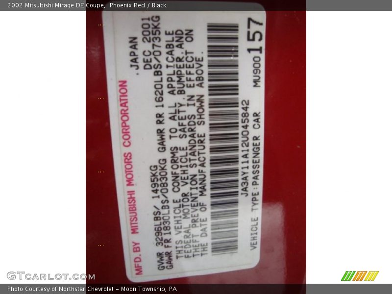 Phoenix Red / Black 2002 Mitsubishi Mirage DE Coupe
