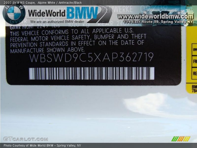 Alpine White / Anthracite/Black 2010 BMW M3 Coupe