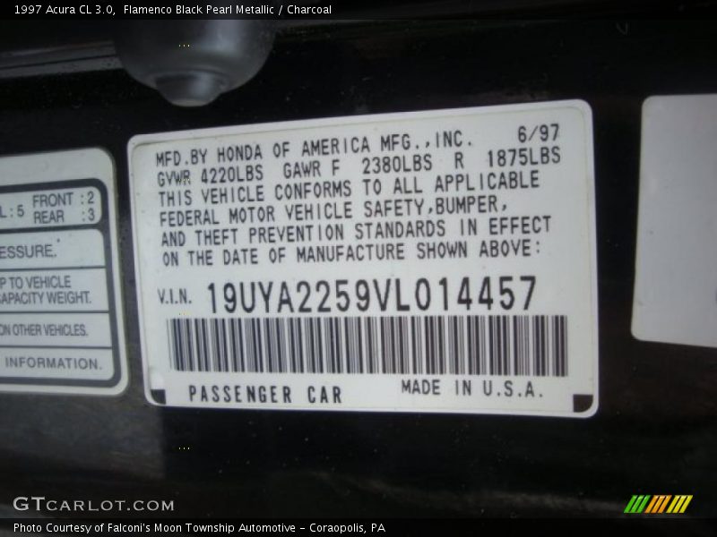 Flamenco Black Pearl Metallic / Charcoal 1997 Acura CL 3.0
