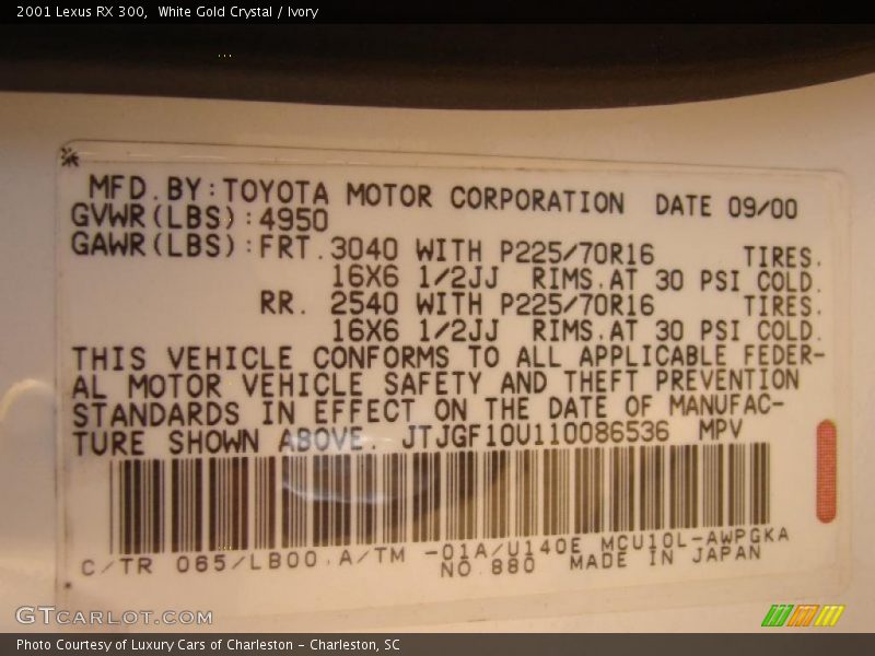 White Gold Crystal / Ivory 2001 Lexus RX 300