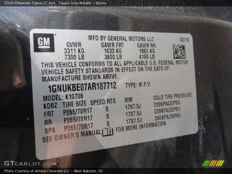 Taupe Gray Metallic / Ebony 2010 Chevrolet Tahoe LT 4x4