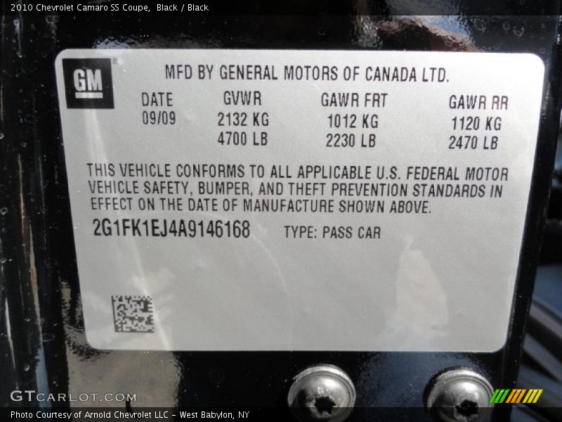 Black / Black 2010 Chevrolet Camaro SS Coupe