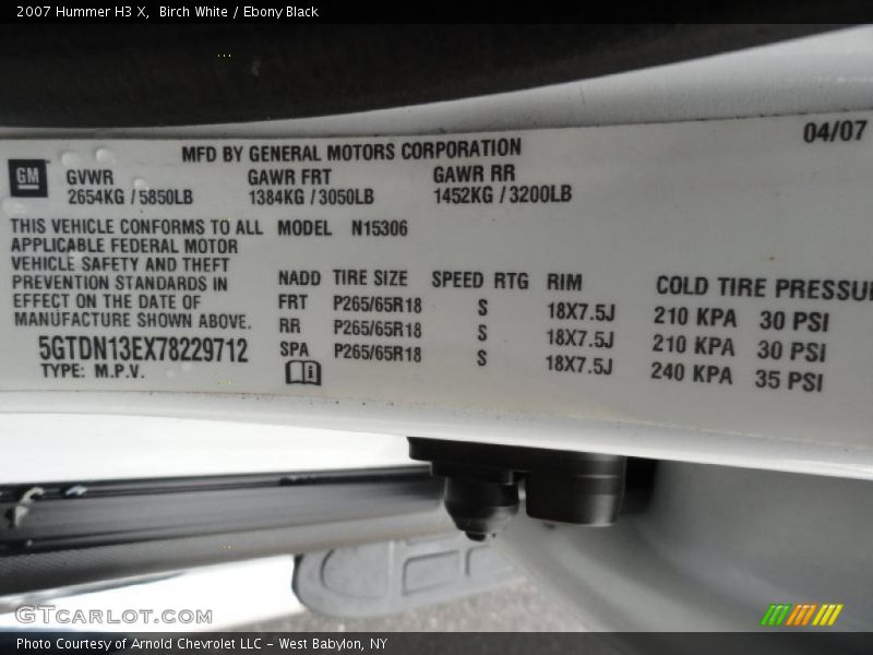 Birch White / Ebony Black 2007 Hummer H3 X