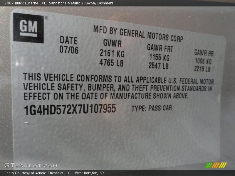 Sandstone Metallic / Cocoa/Cashmere 2007 Buick Lucerne CXL