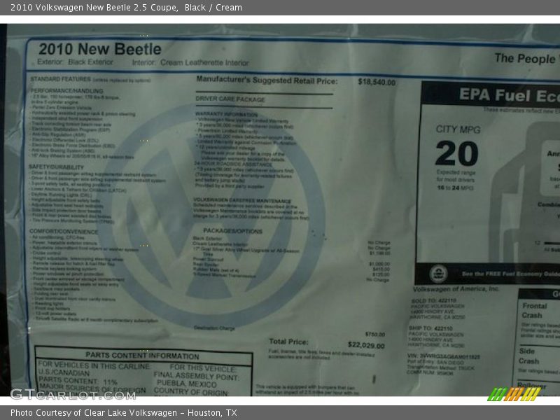 Black / Cream 2010 Volkswagen New Beetle 2.5 Coupe