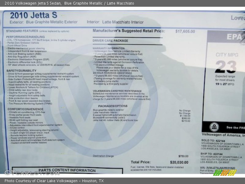 Blue Graphite Metallic / Latte Macchiato 2010 Volkswagen Jetta S Sedan