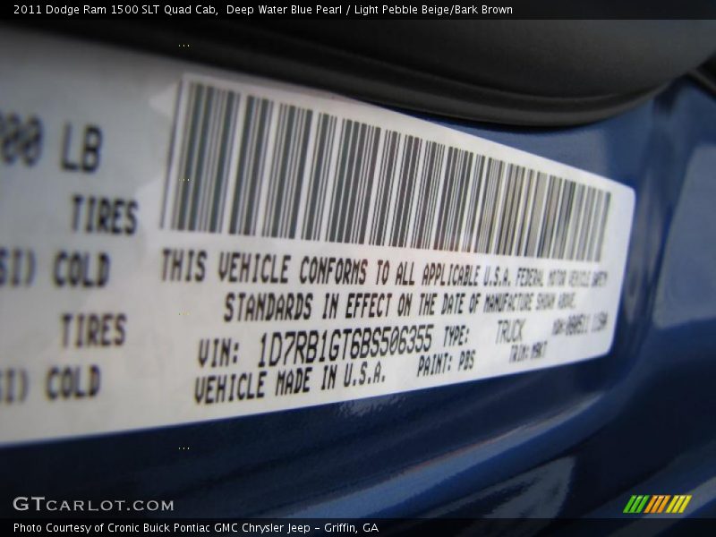 Deep Water Blue Pearl / Light Pebble Beige/Bark Brown 2011 Dodge Ram 1500 SLT Quad Cab