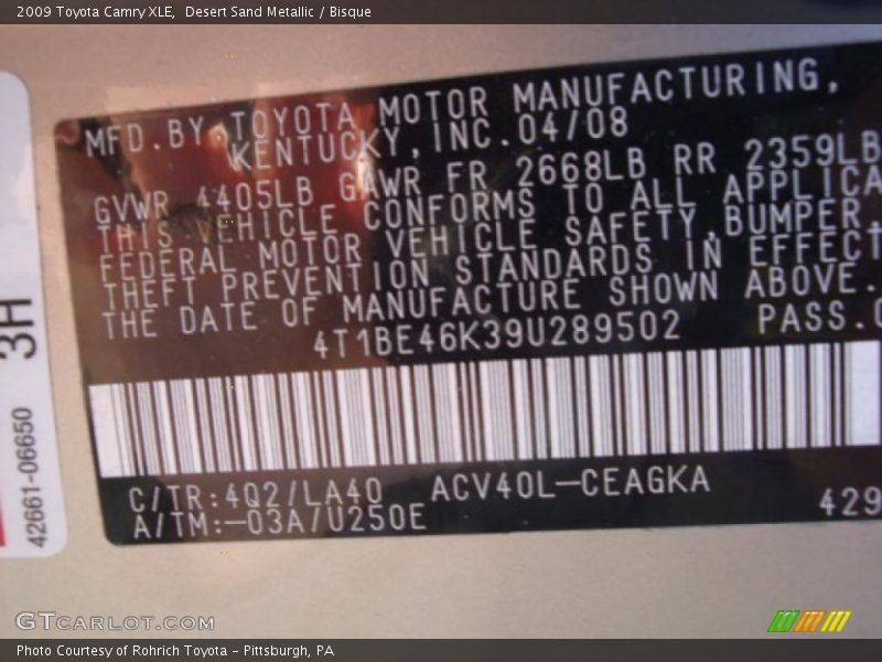 Desert Sand Metallic / Bisque 2009 Toyota Camry XLE