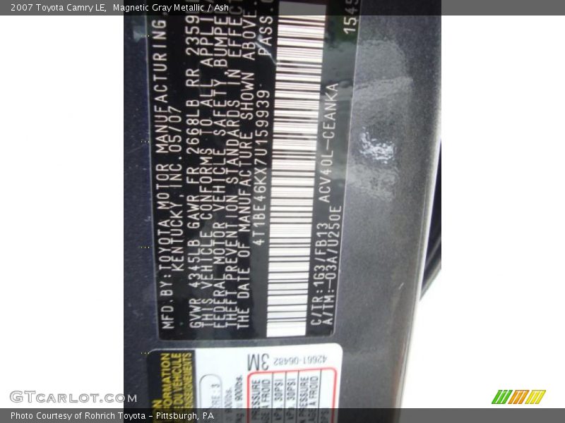Magnetic Gray Metallic / Ash 2007 Toyota Camry LE