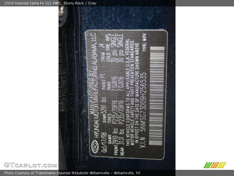 Ebony Black / Gray 2009 Hyundai Santa Fe GLS 4WD