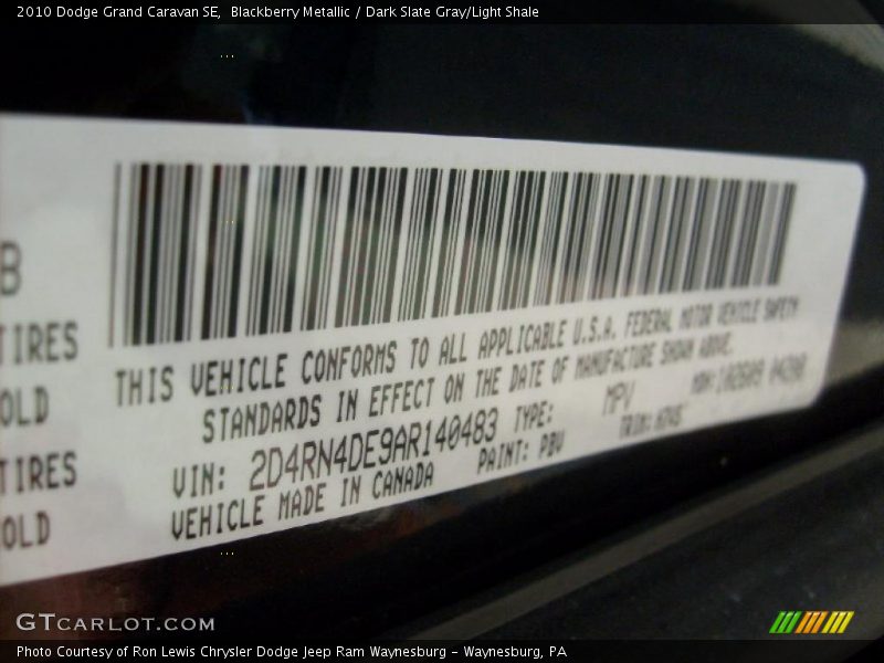Blackberry Metallic / Dark Slate Gray/Light Shale 2010 Dodge Grand Caravan SE