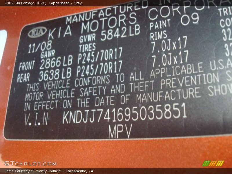 Copperhead / Gray 2009 Kia Borrego LX V6