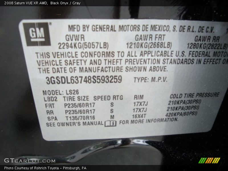 Black Onyx / Gray 2008 Saturn VUE XR AWD