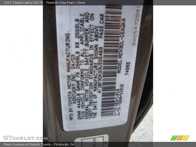Phantom Gray Pearl / Stone 2003 Toyota Camry XLE V6