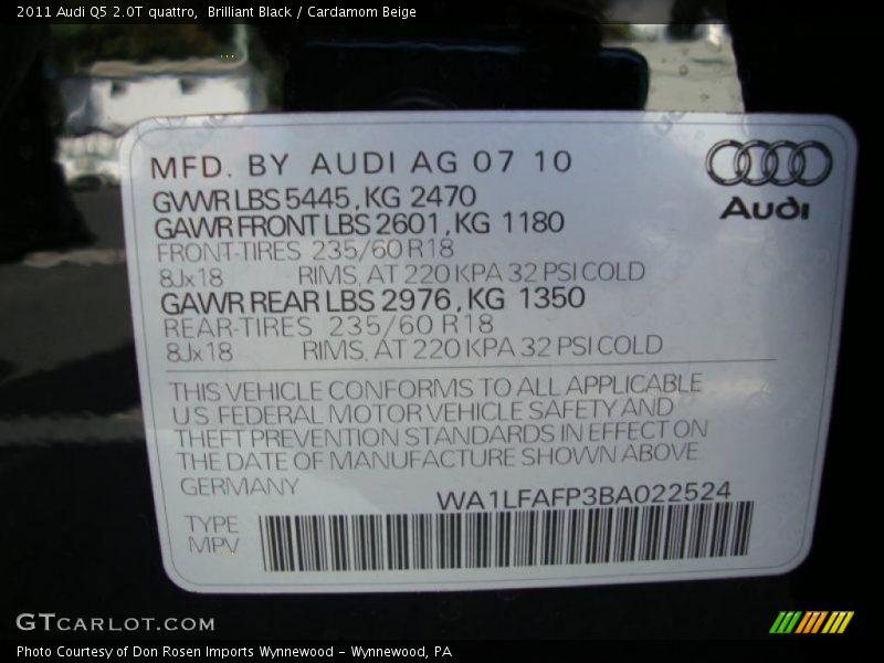 Brilliant Black / Cardamom Beige 2011 Audi Q5 2.0T quattro