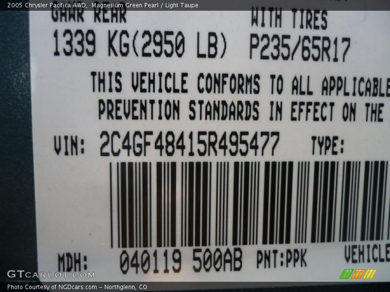 Magnesium Green Pearl / Light Taupe 2005 Chrysler Pacifica AWD