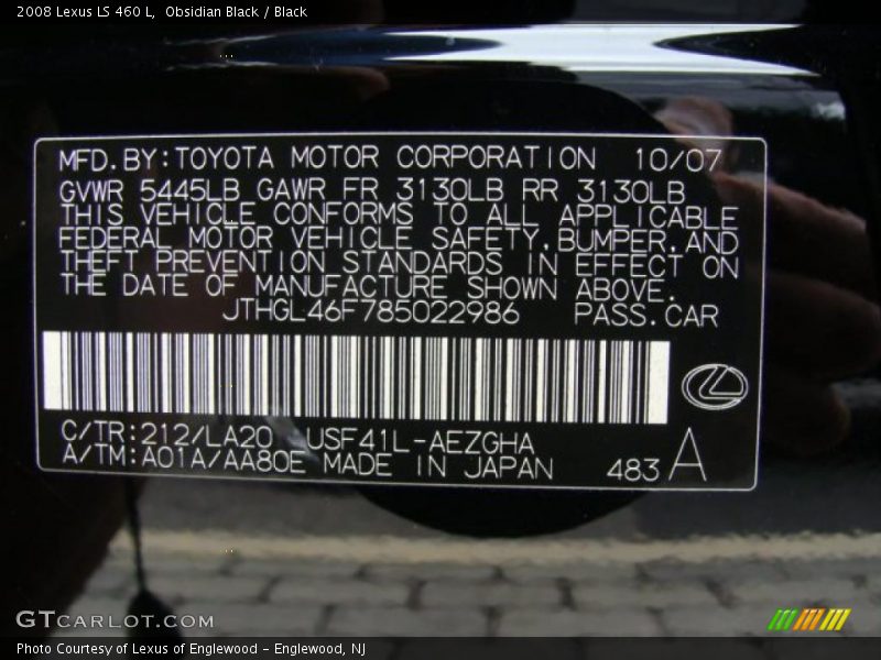 Obsidian Black / Black 2008 Lexus LS 460 L